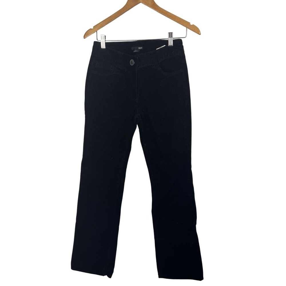 H&M Women's‎ Corduroy Pants Slim Fit Size 6 Black Cotton Blend Straight Leg